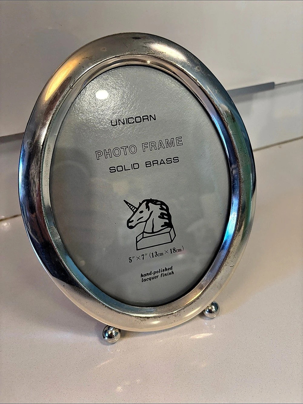 Vintage UNICORN Silver Plated Brass Oval 5 x 7 Picture Frame